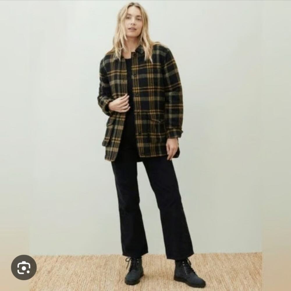 Jenni Kayne Farmhouse Plaid Coat Jacket Medium Quilted Wool Blend Cottagecore
